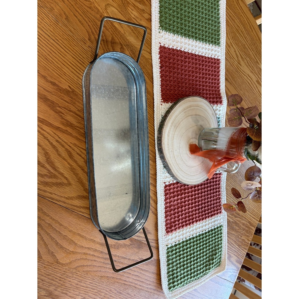 Galvanized Metal Oval Tray Farmhouse Rustic Centerpiece with Handles Silver 19in